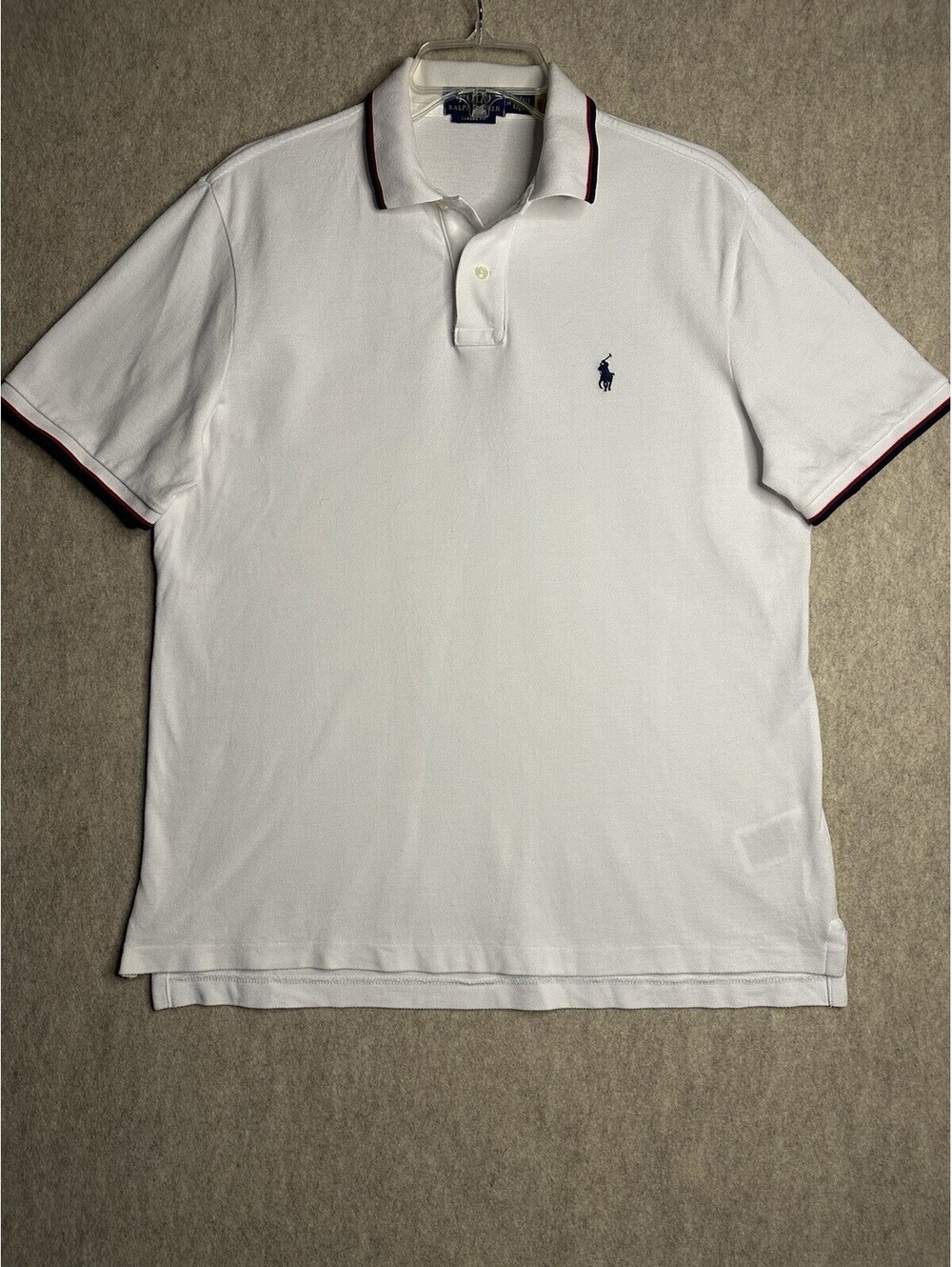 POLO Ralph Lauren Polo Shirt Mens Medium Classic Fit Mesh Tipped Collar White